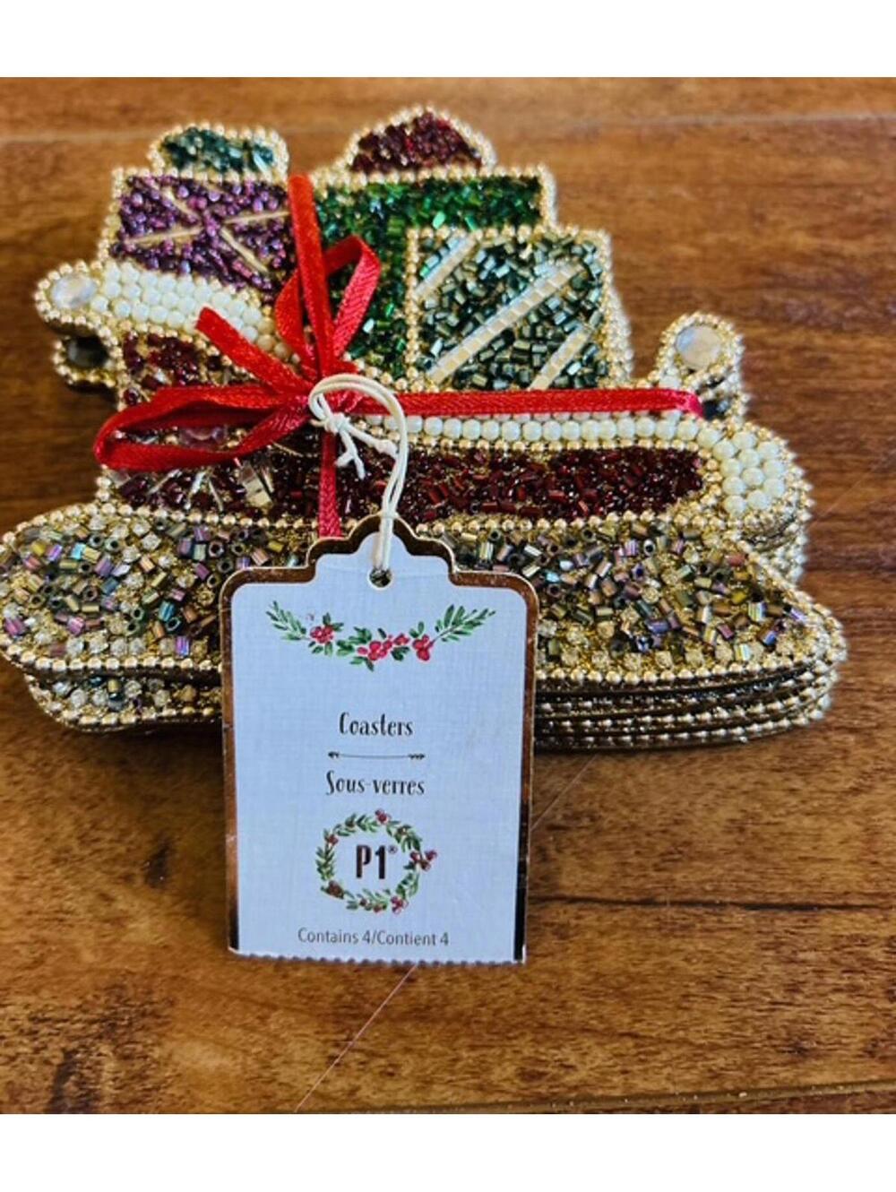 Pier 1 Beaded Holiday Gift Stack Coasters Set of 4